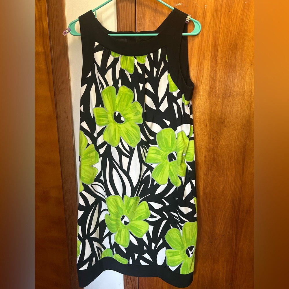 Floral Black and Green Midi Dress